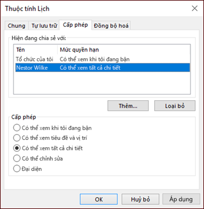 Chia sẻ lịch outlook