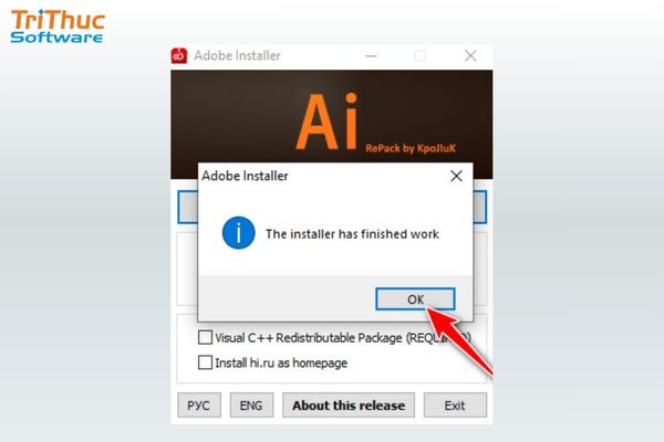 Nhấn OK để hoàn tất cài đặt