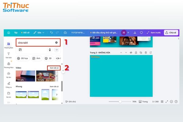 Nhập từ khóa để tìm video phù hợp trong thư viện Canva
