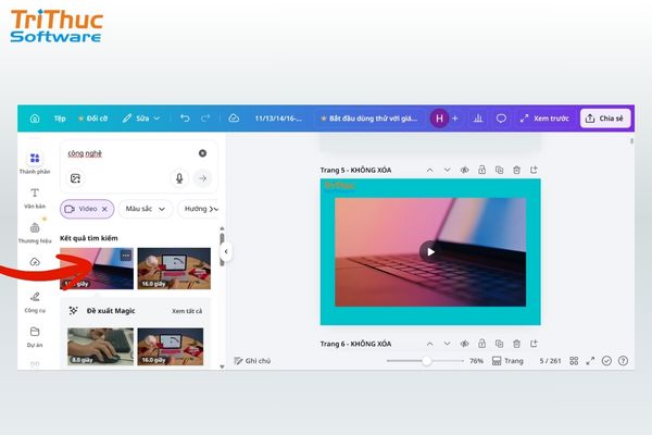Nhấp chọn hoặc kéo thả video trực tiếp vào trang thiết kế