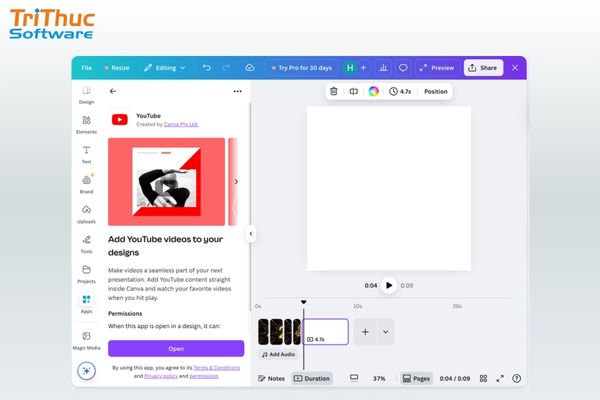 Nhúng video YouTube trực tiếp vào thiết kế Canva trên máy tính