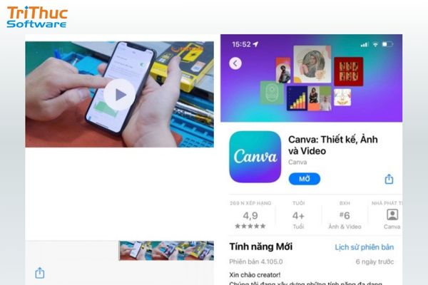 Giao diện ứng dụng Canva trên điện thoại