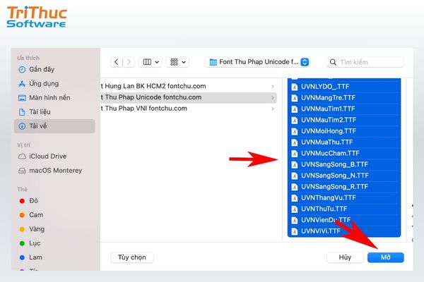 Chọn font chữ muốn tải lên