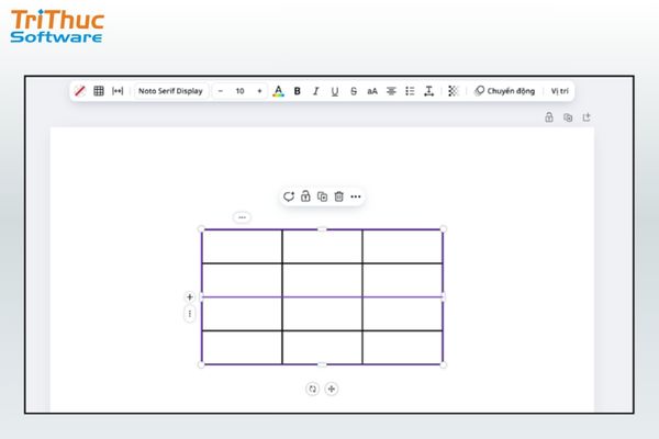 Căn chỉnh kích thước bảng sao cho phù hợp