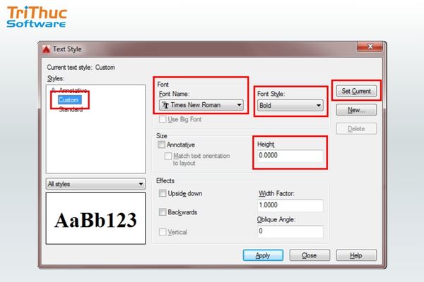 Thiết lập Text Style quản lý kiểu chữ trong AutoCAD