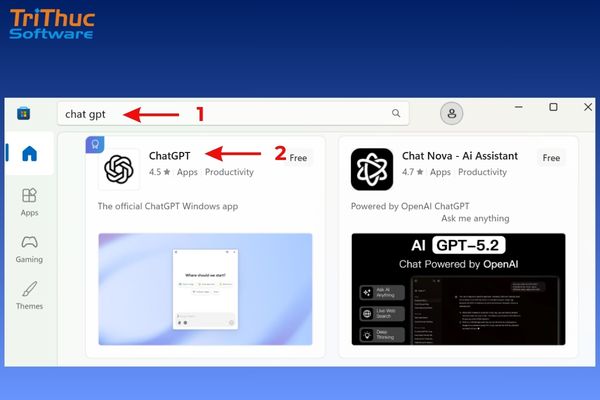 Tìm kiếm “ChatGPT” trên thanh tìm kiếm trong Microsoft Store