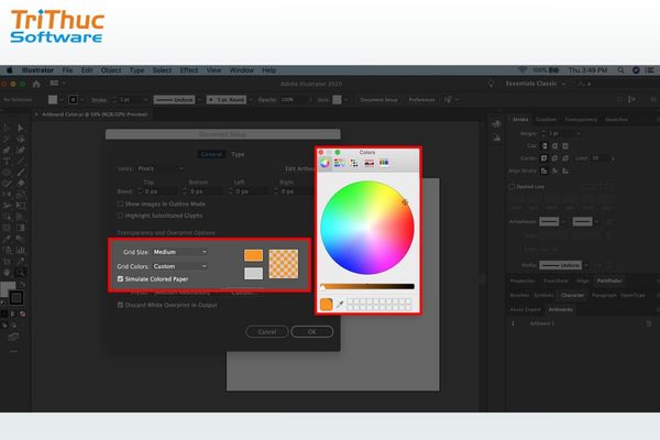 Bảng Color và Swatches quản lý màu logo Illustrator