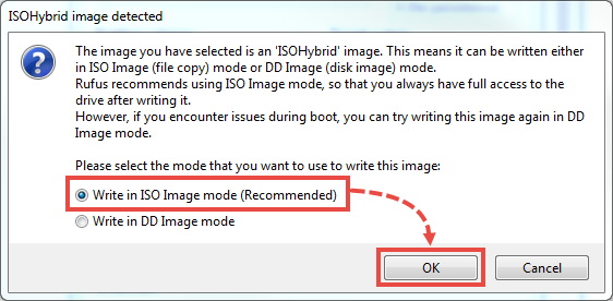 Chọn chế độ ghi ISO Image